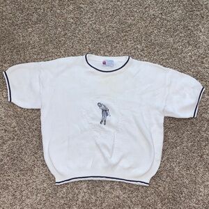 Vintage Cotton Harbor Women’s White & Navy Sweater Embroidered Golf Design Large